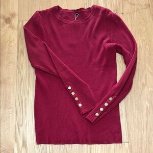 Red Sweater with Gold Button Accents